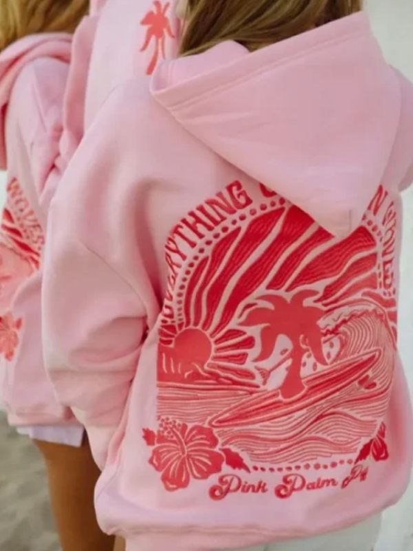 Pink Palm Puff Hoodies